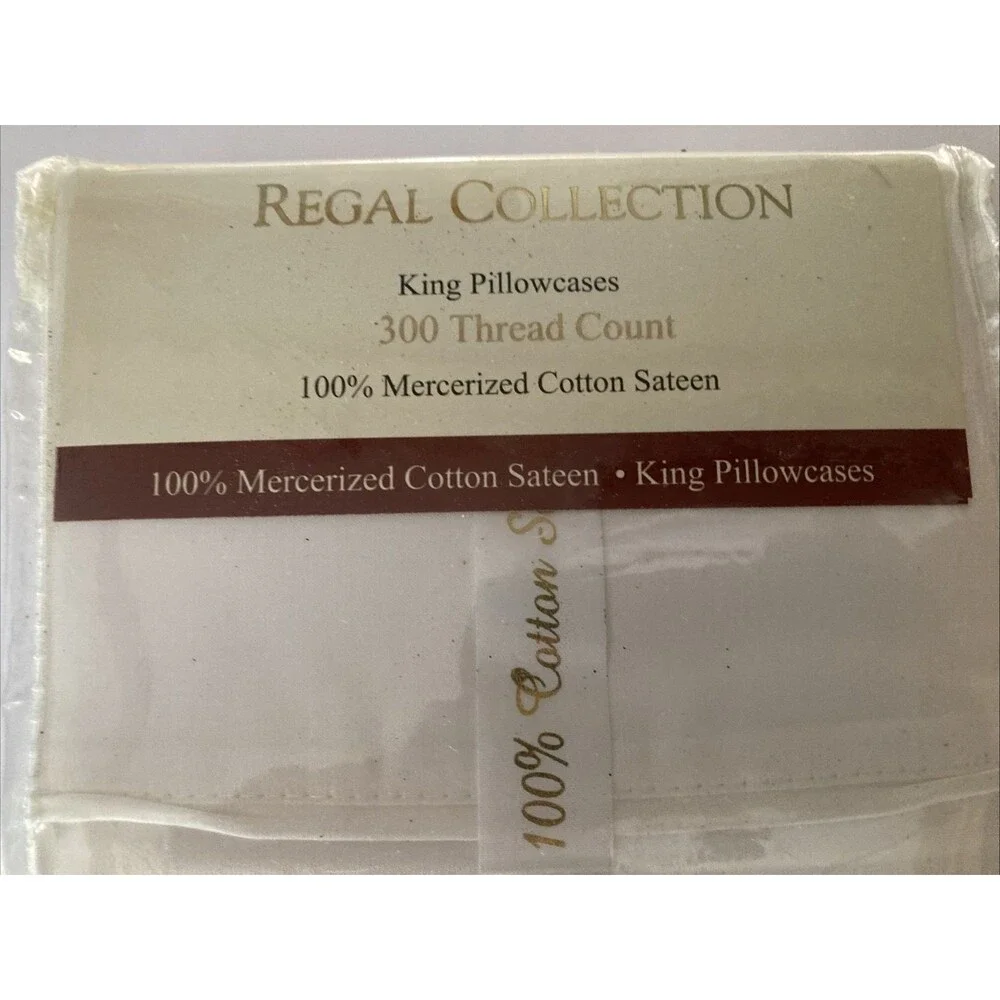 Regal Collection Two King 100% Mercerized Cotton Pillowcases 300 Thread Count